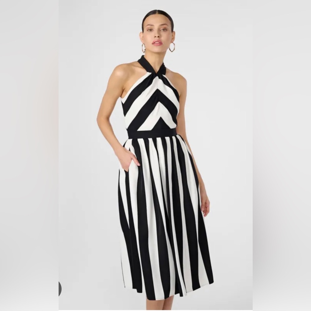 Karl Lagerfeld Black and White Striped Halter Dress